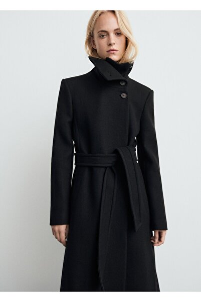 MANGO Woman Kemerli Manteco yünlü palto