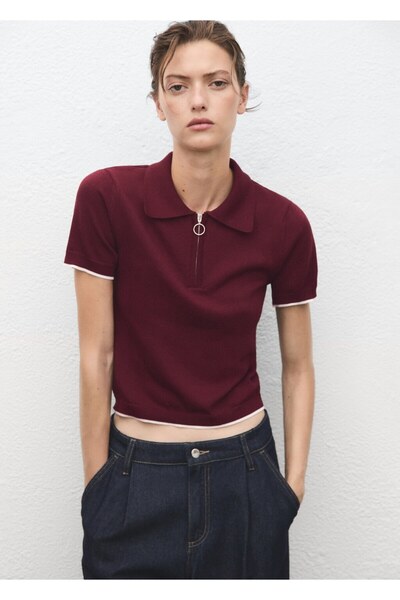 MANGO Woman Polo yaka fermuarlı kazak