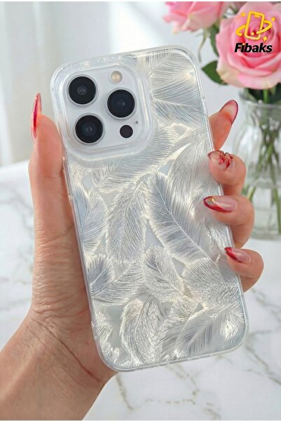 Fibaks حافظة متوافقة مع هاتف آيفون 16 برو، نمط أوراق بيضاء لامعة ثلاثية الأبع...