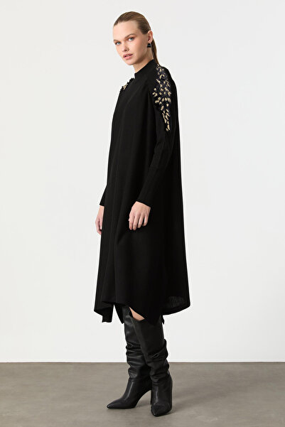 accort Taş İşleme Detaylı Triko Elbise-SİYAH