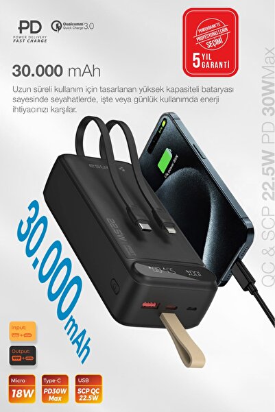 Kensa Hızlı Şarj Powerbank 30.000 mAh – Taşınabilir Güç, USB-C & Çift Çıkışlı
