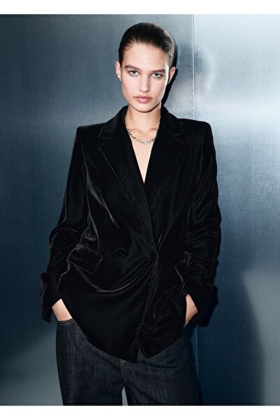 MANGO Woman Kadife kruvaze blazer ceket