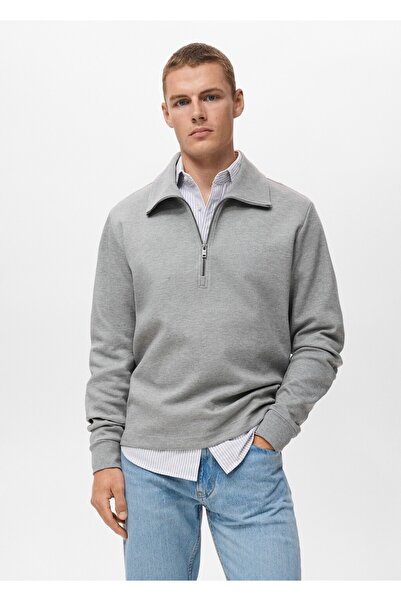 MANGO Man Fermuarlı pamuklu sweatshirt