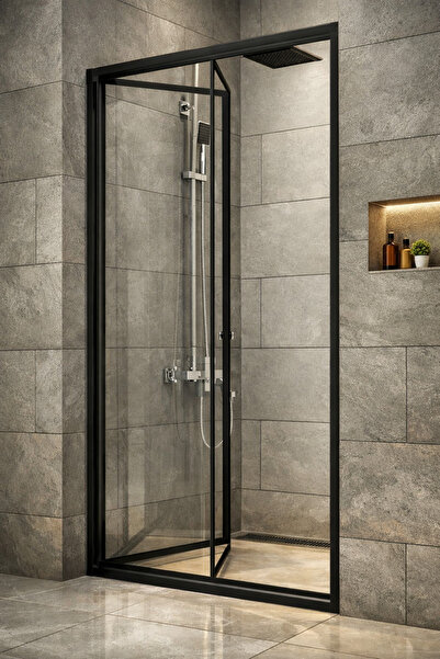 Durul Duşakabin Ön Cephe Katlanır Akordiyon Kapı Siyah Şeffaf Cam Yükseklik 1...