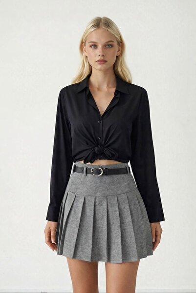 İLKCET MODA Жіноча плісирована спідниця з детальним поясом