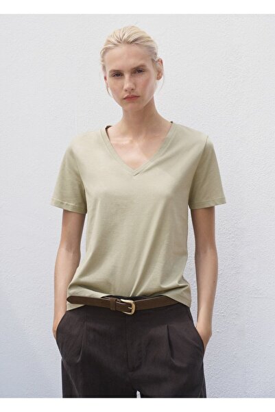 MANGO Woman V yakalı pamuklu tişört