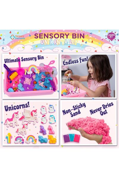 Sensory Elements Sensory Bin Unicorn Valley, cu nisip kinetic si accesorii diverse