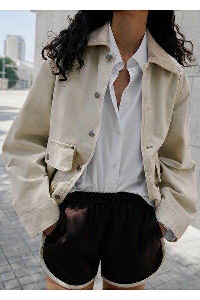 MANGO Woman Kontrast şeritli şort