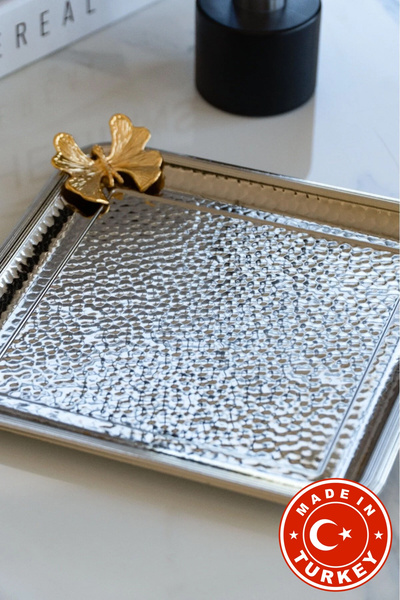 FARİKA صينية عرض مربعة الشكل مصنوعة من المعدن المصبوب، مزينة بتفاصيل على شكل ...