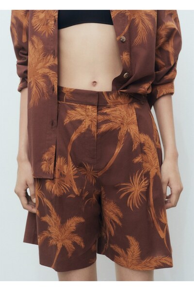 MANGO Woman Palmiye desenli pamuklu bermuda şort