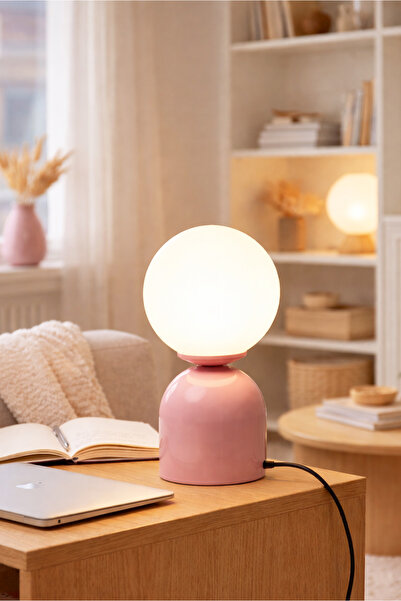 HOMİNG Homing Monte Küre Cam Soft Pembe Abajur Masa Lambası 241840