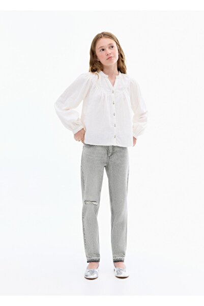 MANGO Kids Dekoratif yırtıklı mom fit jean pantolon