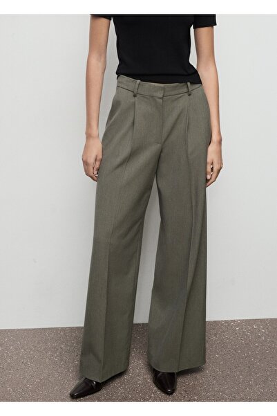 MANGO Woman Düz kesim pileli kumaş pantolon