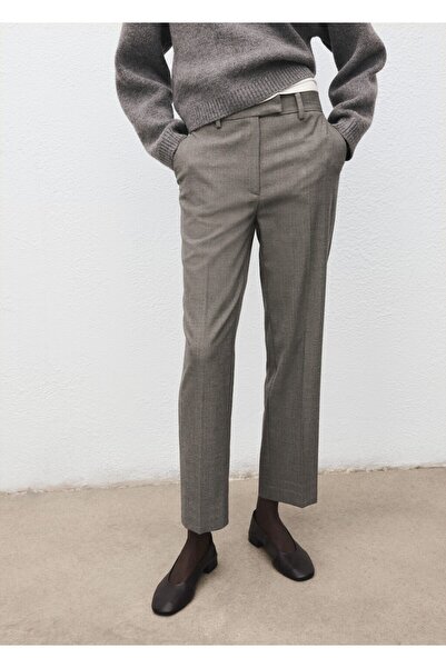 MANGO Woman İnce çizgili slim crop pantolon