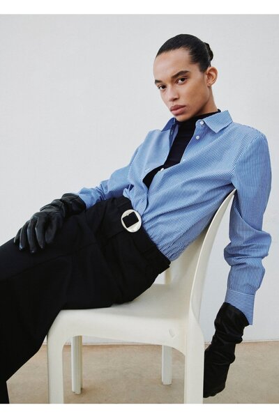 MANGO Woman Pamuk ve lyocell karışımı düz kesim gömlek