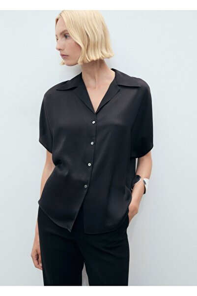 MANGO Woman Kısa kollu saten gömlek