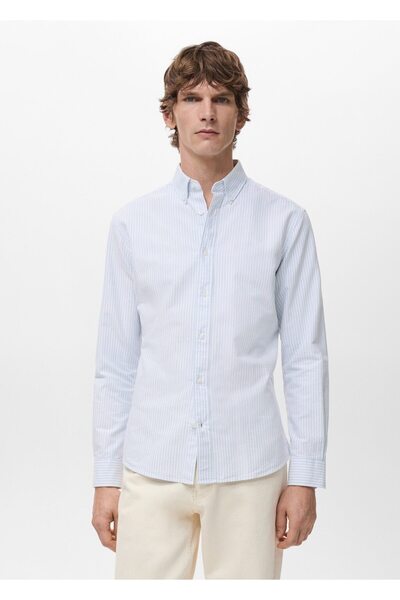 MANGO Man %100 pamuklu çizgili gömlek