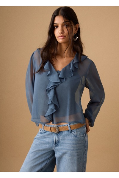 Mango Teen Volanlı şeffaf bluz