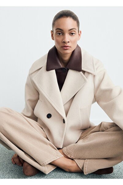 MANGO Woman Maksi yaka yün karışımlı ceket