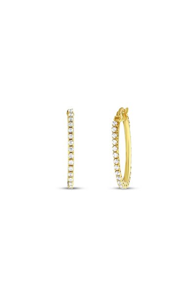 Assos Pırlanta Taşlı Altın Halka Küpe - 14K