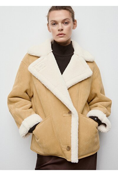 MANGO Woman Süet görünümlü kürk yakalı ceket