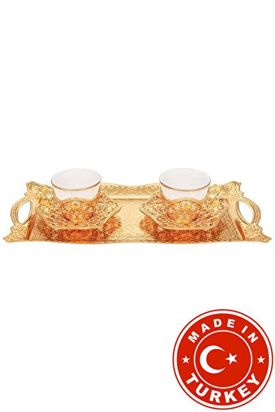 FARİKA طقم تقديم قهوة إليسا لشخصين مع صينية (ذهبي) (صنع في تركيا)