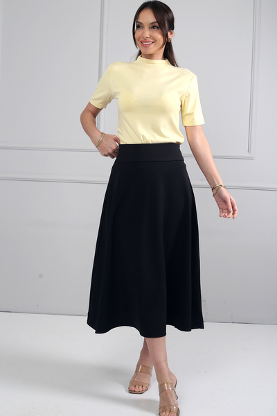 By Saygı Women's Full Stretch Fabric Diagonal Midi Bell Skirt