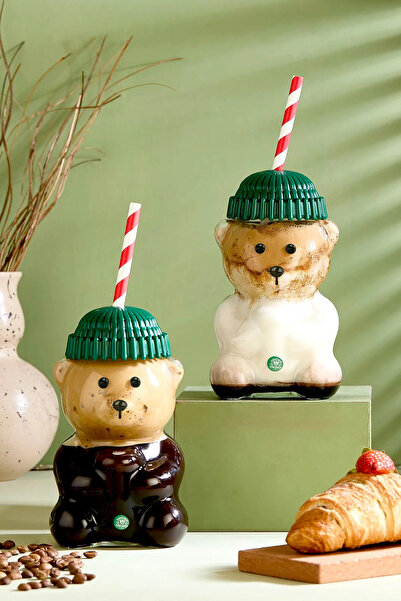 Kitchen Life 2'li Barista Cam Soğuk İçecek Bardağı Ayıcıklı Bardak 500ml