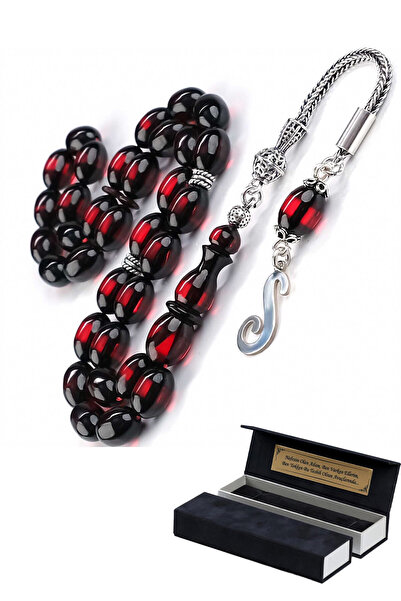 TESBİHCİBABA Sürmeli Kırmızı Harf Tasarım Ateş Kehribarı Tesbih