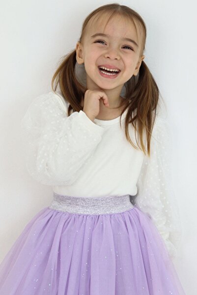 Breeze Μακρυμάνικη μπλούζα για κορίτσια με μανίκια τούλι 3-7 ετών, εκρού