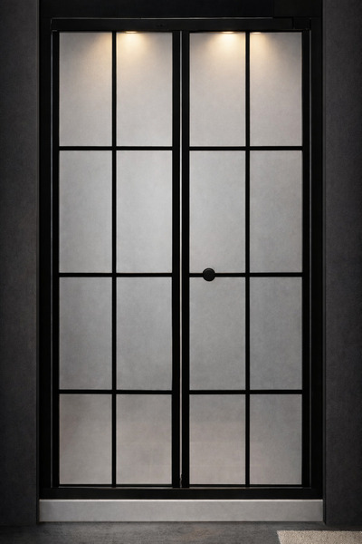 Durul Duşakabin Ön Cephe Katlanır Akordiyon Komple Buzlu Folyo Siyah Çizgi Yü...