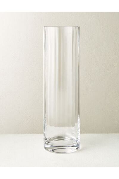 GLASSY Silindir Rölyefli Cam Vazo (15 Cm Çap-50 Cm Yükseklik)