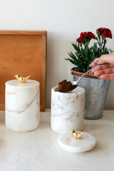 Akayev Marble White Bird 3-Piece Spice Rack