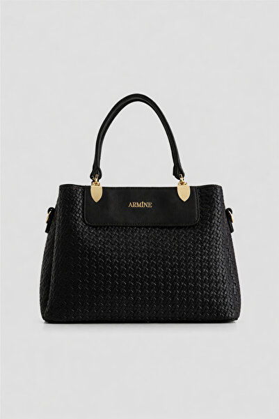 Armine حقيبة يد وكتف نسائية بحزام متقاطع منقوشة باللون الأسود 206
