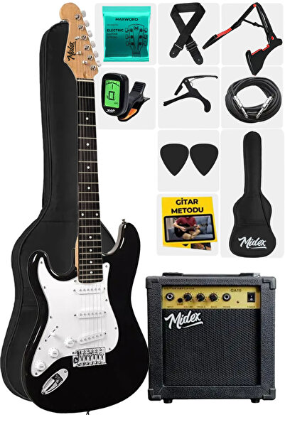 Midex AGE-45 SOLAK Elektro Gitar Seti Amfili ve Full Aksesuar White Black