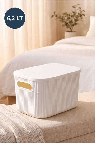 HOMİNG Homing Soft Krem Rengi Çok Amaçlı Kapaklı Organizer Kutu 6.2lt