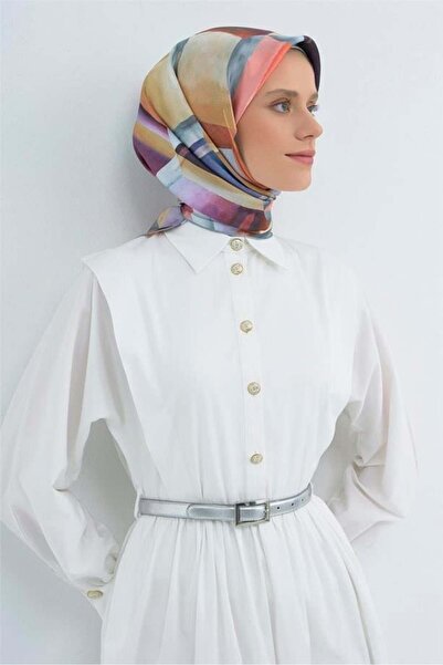 Armine Tivil Pure Silk Scarf 9510 - 80 Purple Salmon Pastel Pattern