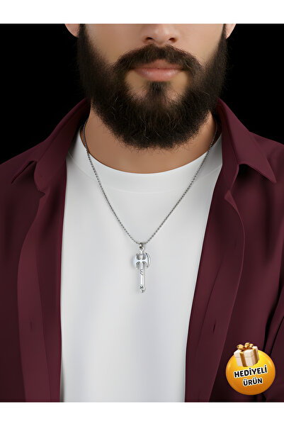 Genel Markalar Erkek Gümüş Renk Balta Figürlü Kolye