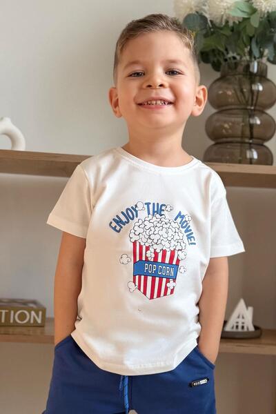 Breeze Момичета и момчета Момчешка тениска с принт на пуканки, 2-6 години, екрю