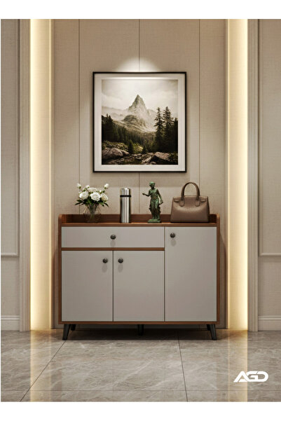 AGD Wooden shoe cabinet with three doors and one drawer, multi-purpose organi...