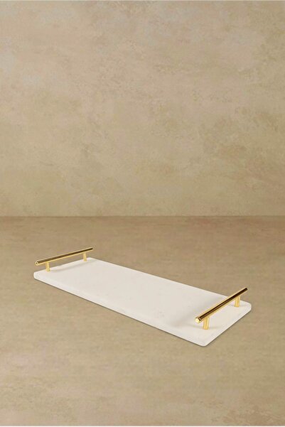 FARALYAHOME Mermer 40x15 Cm Söz Nişan Sunum Tepsisi Beyaz-nova Gold