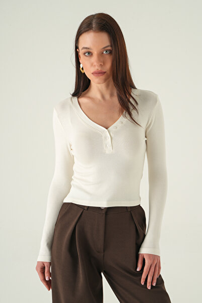 Rays 8299A V-Neck Buttoned Badi Ecru