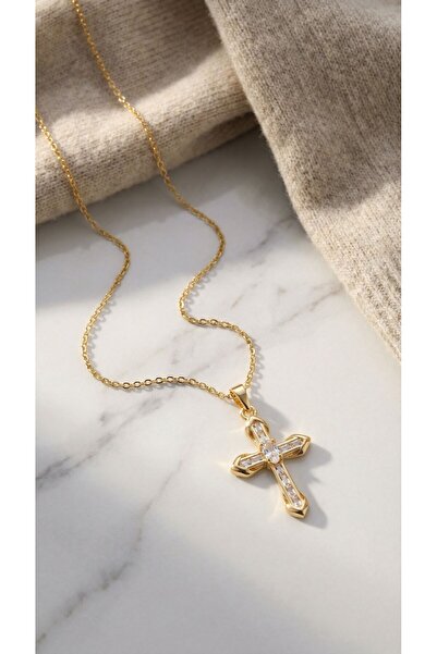 FerizZ Çelik Kolye - Haç Kolye Altın Kaplama KLY-638