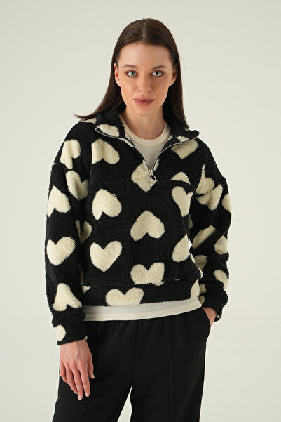 Rays 3121A Hanorac cu fermoar în formă de inimă, negru