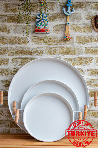 FARİKA صينية تقديم دائرية مكونة من 3 قطع بمقابض خشبية (51 سم - 37 سم - 30 سم)...