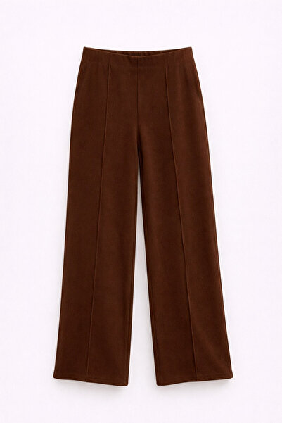 Mixray 4760 Women's Wide Leg Draped Elastic Waist Thessaloniki Pants Brown