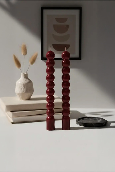 Maison Avf 2'li Set Bordo Bubble Sütun Dekoratif Şamdan Mum