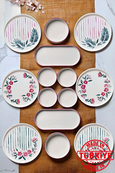 Kitchen Life طقم إفطار ساكورا مكون من 14 قطعة قابل للتكديس لستة أشخاص - طبق ت...