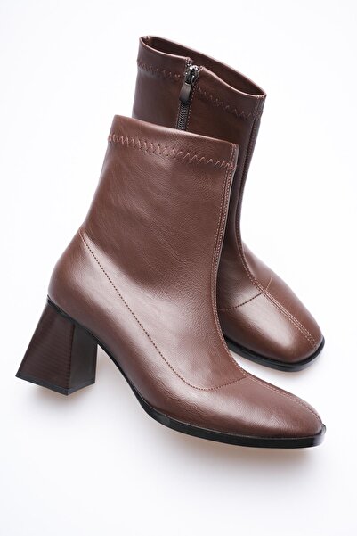 LEVONYA Brown Women's Side Zipper Thick Heeled Boots