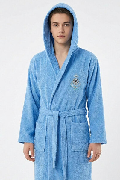 HERA Hooded Cotton Teenage Children's Bathrobe - 13-18 Years Unisex |   Blue ...